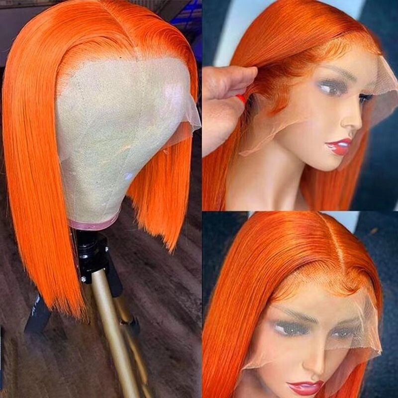 European and American New Front Lace Hot Selling Wig Set Short hair Bob's Head Orange Short Straight hair Human hair wigs European and American New Front Lace Hot Selling Wig Set Short hair Bob's Head Orange Short Straight hair Human hair wigs