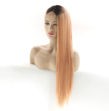 Nuevo color T largo cabello recto pelucas europeas y americanas mujeres frente encaje fibra química pelucas de seda de alta temperatura gancho medio mano LW0006