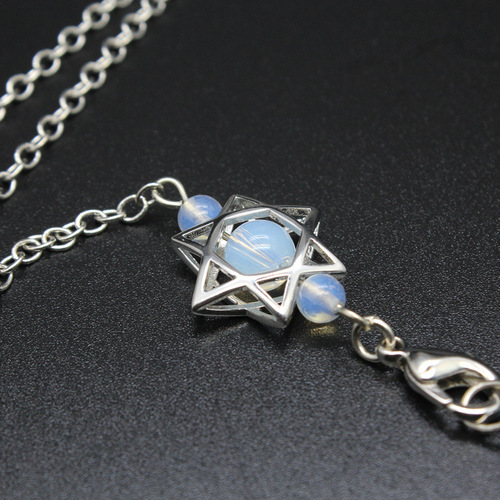 Foreign trade jewelry wholesale natural stone double-pointed rhombus cut surface pendulum dream catcher six-pointed star pendant spiritual hammer