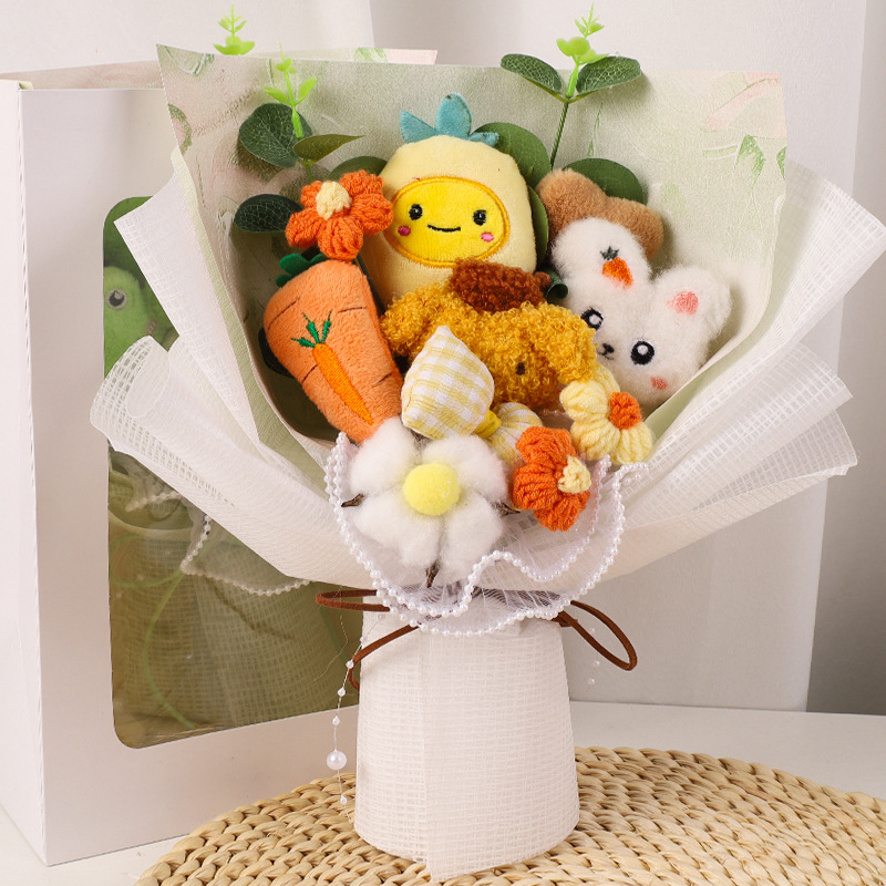 노란색 인형 꽃다발 - 창 선물 가방
