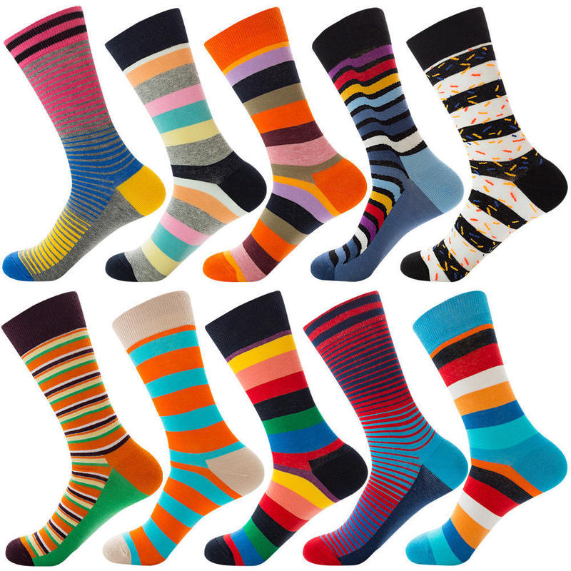 High-Quality Fashionable Jacquard Colorful Striped Funny Crew Cotton Men's Socks High-Quality Fashionable Jacquard Colorful Striped Funny Crew Cotton Men's Socks