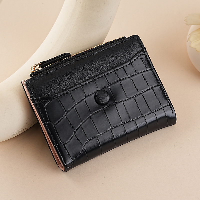 Nuevo monedero de cambio corto y simple transfronterizo, bolsa de monedas con cremallera mini ultra delgada multi-tarjeta bolso de botón de billetera