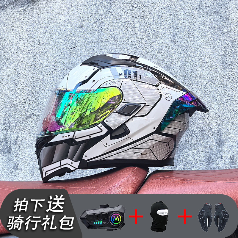 ORZ Casco de carreras Casco de doble lente totalmente cubierto para hombre Casco completo Four Seasons Travel Rally Casco completo Personalidad Bluetooth