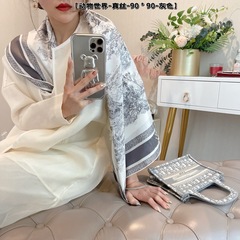 D家茹伊プリントシリーズ両面同色純シルク18匁斜織桑蚕シルクスカーフ絵画装飾シルクスカーフ