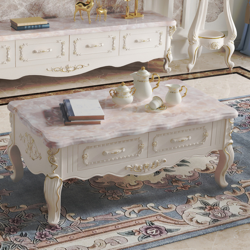 European Coffee Table Imitation Marble Living Room Small Solid Wood Coffee Table Modern Simple Coffee Table Tv Cabinet Combination Set
