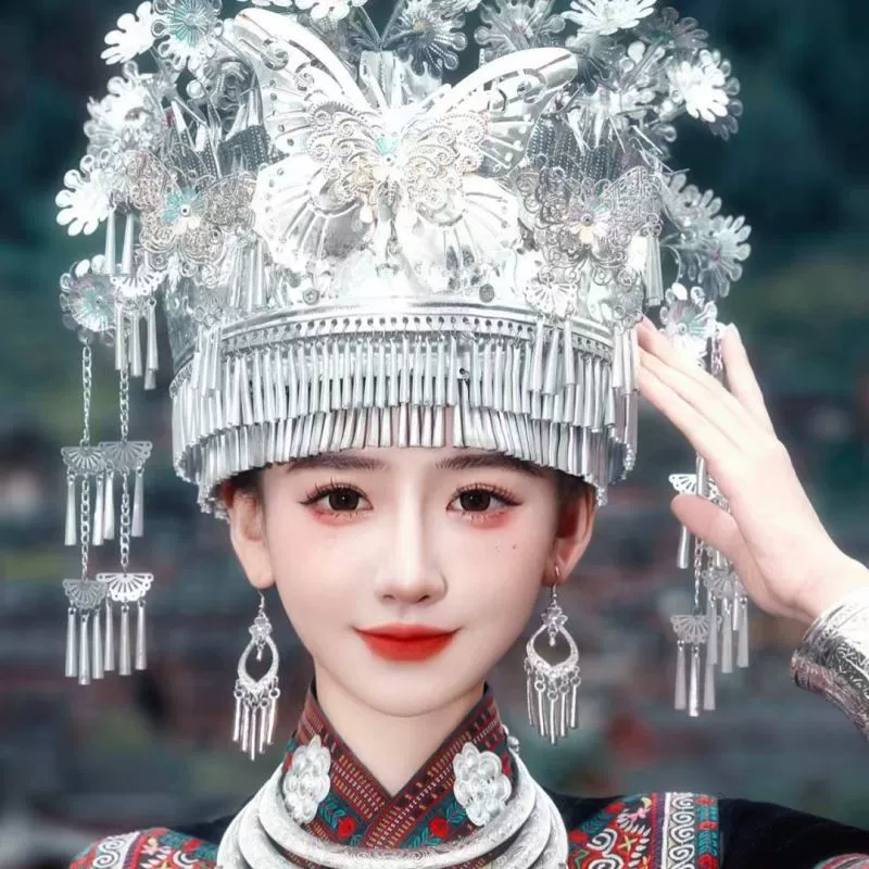 Шляпы этнических меньшинств Гуанси Юньнань Гуйчжоу характерные шапки Мяо своими руками Головной убор Мяо не обесцвечивает и не окисляется