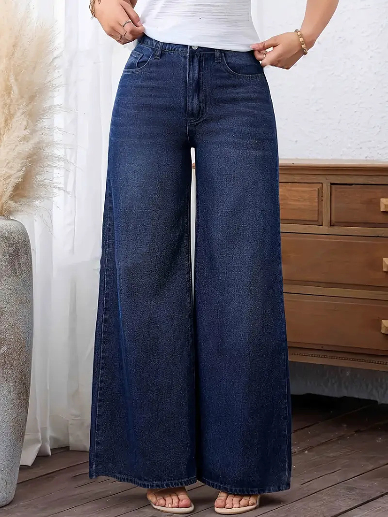 ​​Women's Classic Washed Denim Jeans - Straight Wide Leg Fit, Comfortable Stretch Fabric, Simple & Fashionable Everyday Pants​​_mkmklike.com