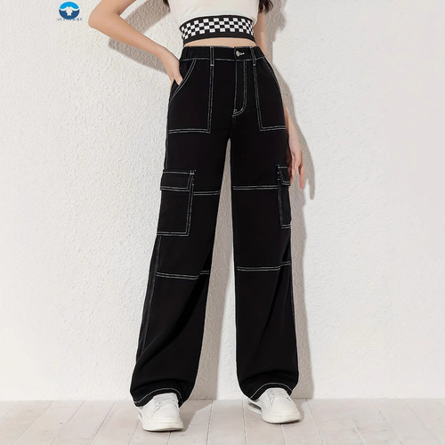 New Women's Y2K 2025 Color-blocked Wide-leg Jeans Amazon AliExpress Workwear Exclusive