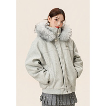 2025冬季新款男士座山雕毛领连帽毛呢拼接秋冬棉服保暖外套男女潮