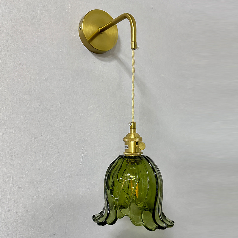 Lámpara de pared de vidrio retro japonesa lujosa simple posmoderna cabecera del dormitorio creativa estilo nórdico iluminación americana
