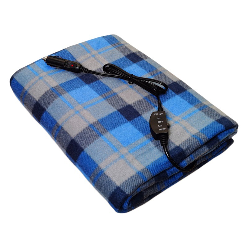 Venta caliente transfronteriza azul a cuadros coche 12V manta de calefacción del coche caliente manta eléctrica cubierta del pelo