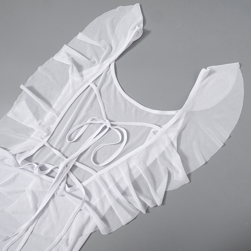 Sexy Backless Mesh Micro Transparent Tied Spaghetti Strap Dress Women Dress Summer