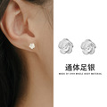 S999纯银首饰耳饰女款气质玫瑰花耳钉足银花朵耳环小巧法式风