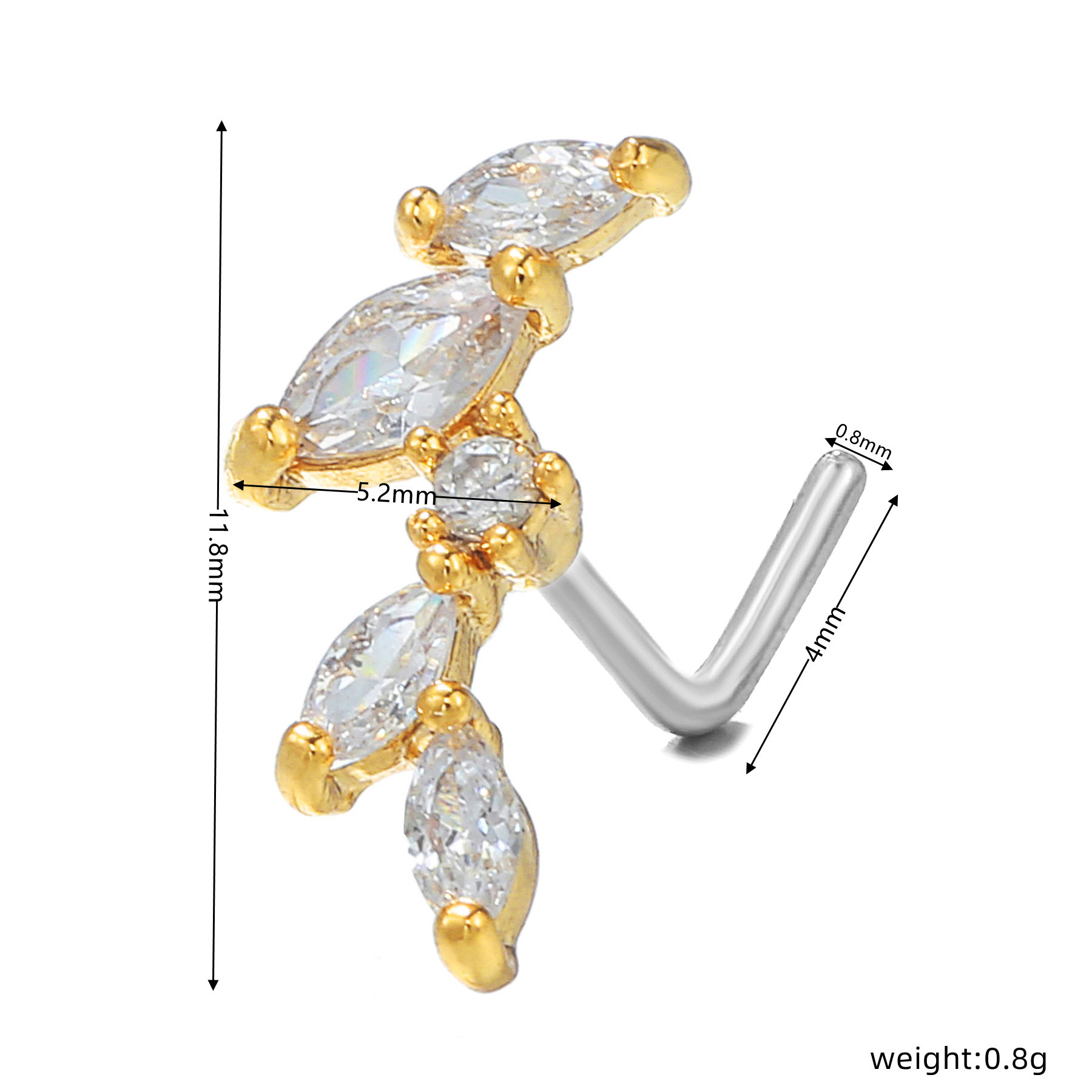 Fashion Heart Shape Copper Plating Zircon Nose studs 1 Piece