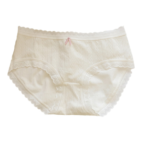 8068 Spring and Summer Class A Baby Cotton 97 Cotton Japanese Girls Underwear Mid-waist Gentle Cream Color Briefs for Women