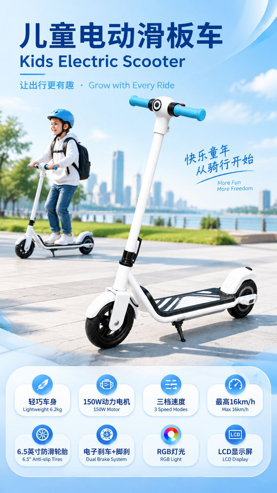 Cross-Border Children's Electric Scooter, Children's Scooter, Portable Folding Two-Wheeled Electric Scooter