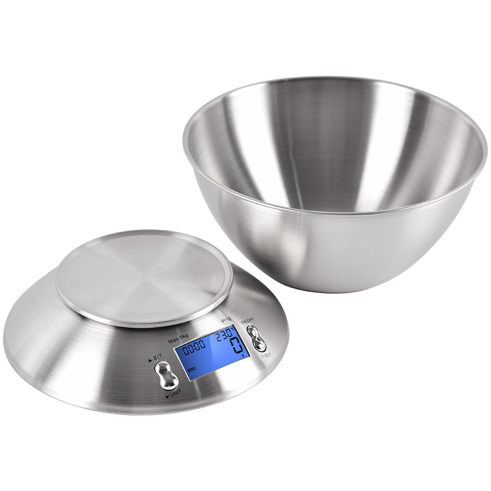 Cocina de acero inoxidable báscula electrónica LCD pantalla grande con función de peeling báscula de gramos de precisión Bowl Food Scale