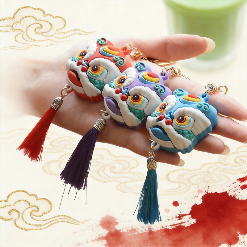Chinese Style Creative National Trend Exquisite Lion Keychain Cartoon Chenlong Soft Rubber Bag Pendant Pendant to Attract Wealth and Luck