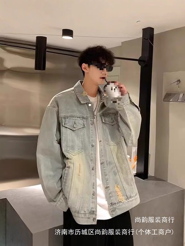American-style vintage denim jacket for boys—new spring/autumn high-street trendy fashion all-match casual lapel jacket—wholesale