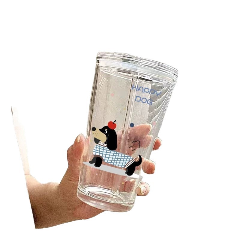 小猫玻璃杯子带吸管简约透明可爱水杯带盖高颜值女生日礼物礼品杯|undefined