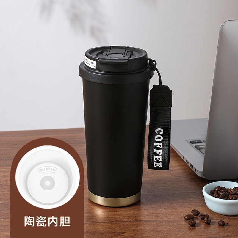 Taza de café lirio de los valles de alto valor para hombres y mujeres 316 taza de aislamiento de acero inoxidable forro de cerámica taza de agua de regalo de oficina de negocios