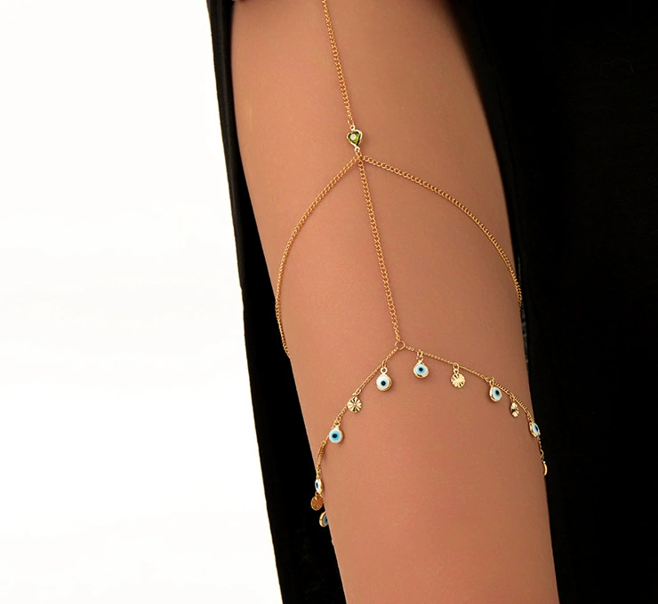 Leg Strap Chain, European Style Golden Rhinestone Thigh Jewelry, Adjustable 7×10 cm