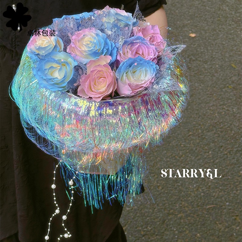 卓林七夕新款水母花束小香风包装材料加厚防水膜花艺包花纸花店