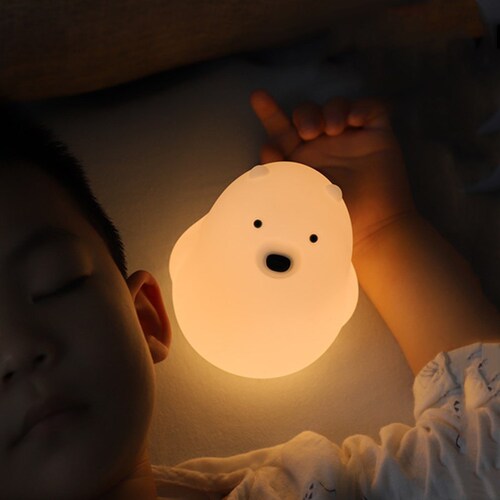 Little White Bear Silicone Lamp USB Charging Bedside Timing Sleeping Lamp Children's Cartoon Bedroom LED Pat Night Light