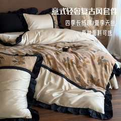 イタリア式のシンプルな復古風の長い綿/天糸の4つのセットの純綿の軽い豪華なデジタルプリントはシーツのベッド用品をはめます。