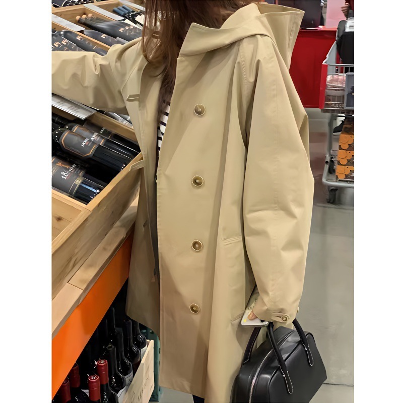 Japanese-Style Hooded Trench Coat for Petite Women 2024 Spring and Autumn High-End Casual Loose Korean Mid-Length Coat
