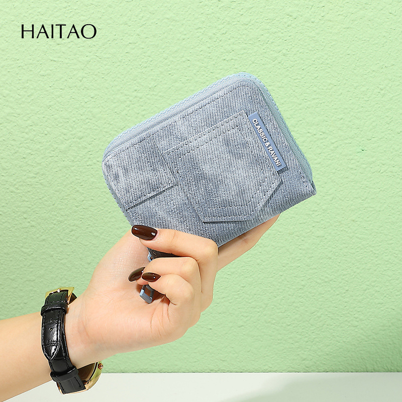 2025 nuevo estilo patrón de mezclilla billetera corta para mujer comercio exterior INS billetera de múltiples tarjetas