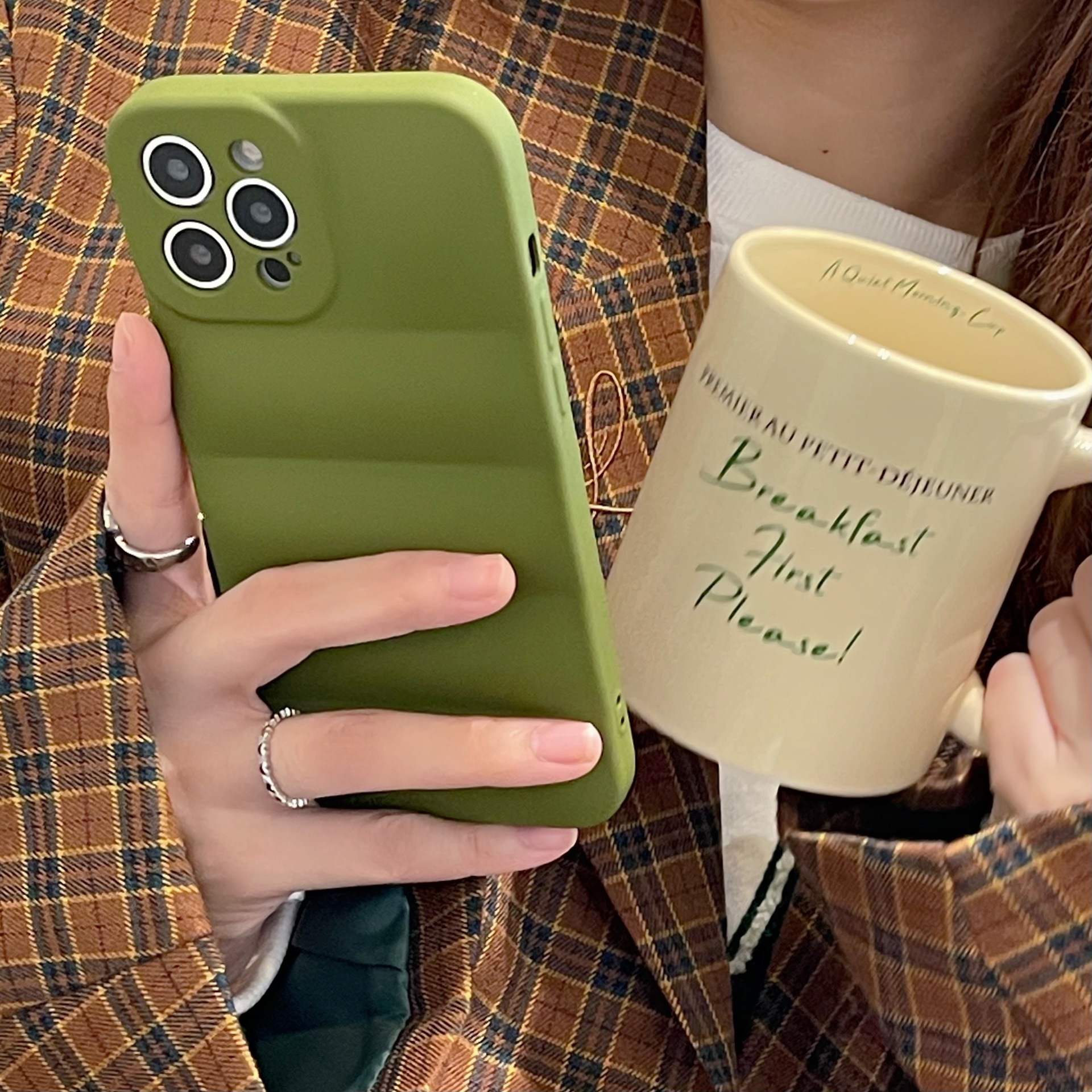 Verde Oliva Retro para Apple 11 Caja del teléfono iPhone13Pr Max/12 simple XR/XS Internet Celebrity 14