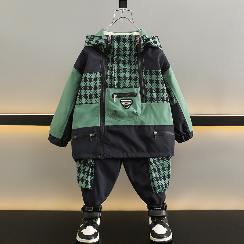 5981 traje de niño 2024 ropa casual de primavera y otoño para niños nuevos, traje de dos piezas a juego de colores de otoño para niños guapos