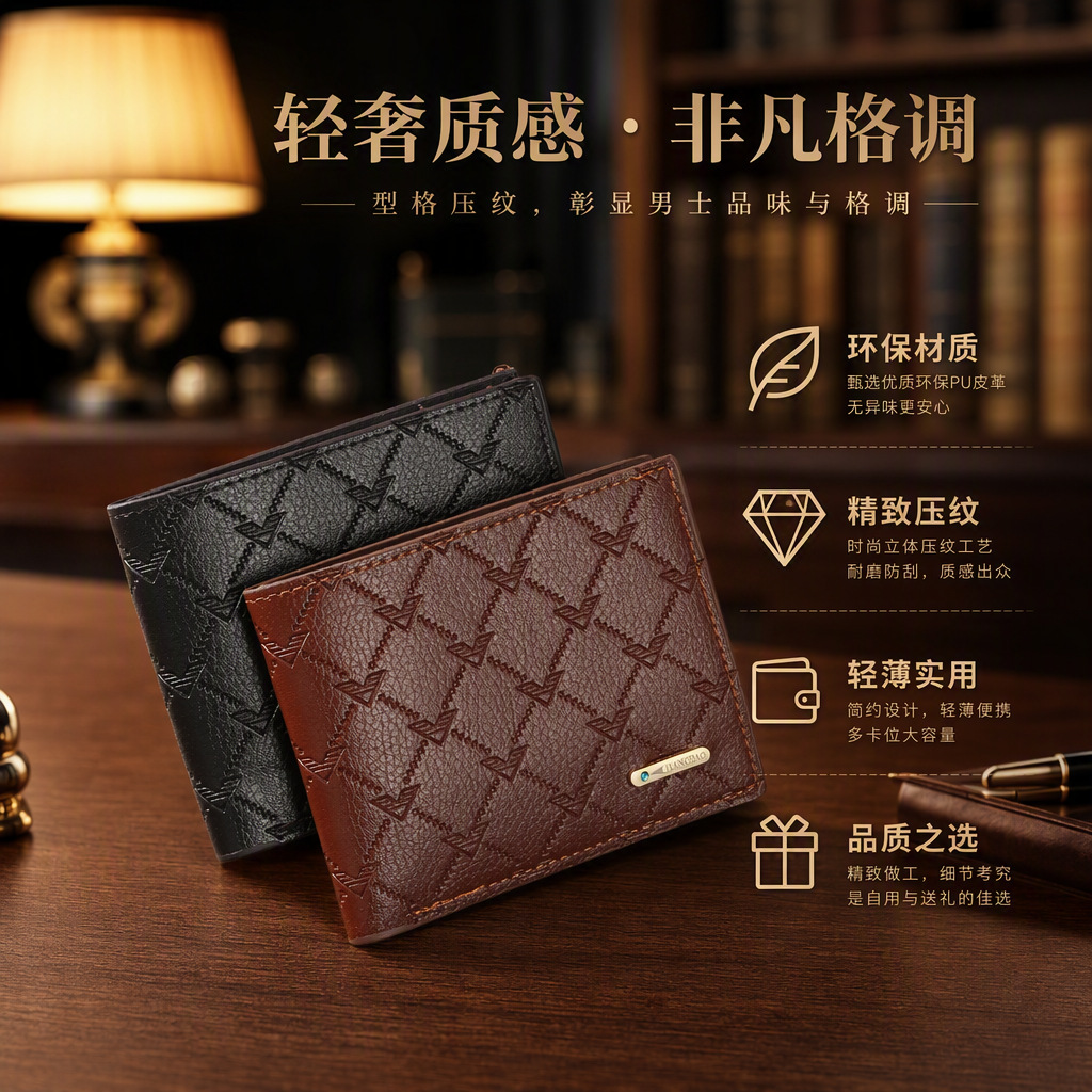 2024 Cross-Border Supply Pu Coin Purse Card Holder Men's Wallet Short Style Source Manufacturer Wholesale Trendy Print
