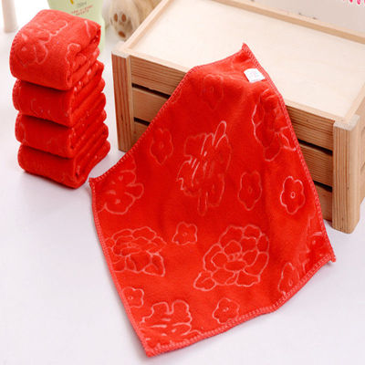 方巾毛巾大红色小方巾结婚小毛巾压花喜字喜帕回礼巾婚庆专用手帕|ru