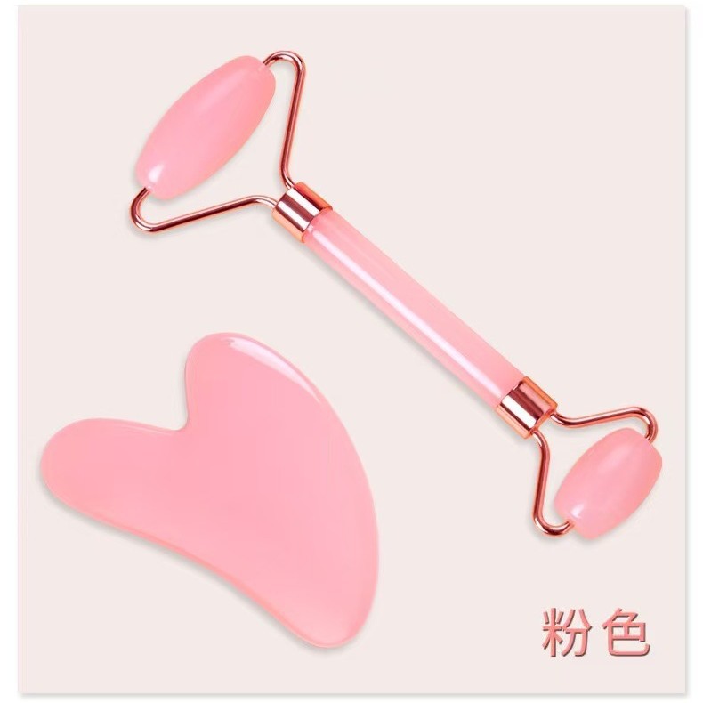 Rose Quartz Roller Massager Set, Non-Jade Double-Headed Massager, Facial Beauty Board, Double-Headed Manual Massager