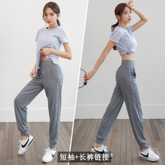 Yoga attire women's short sleeve two-piece set professional quick-drying breathable running clothes stylish slimming summer fitness clothing