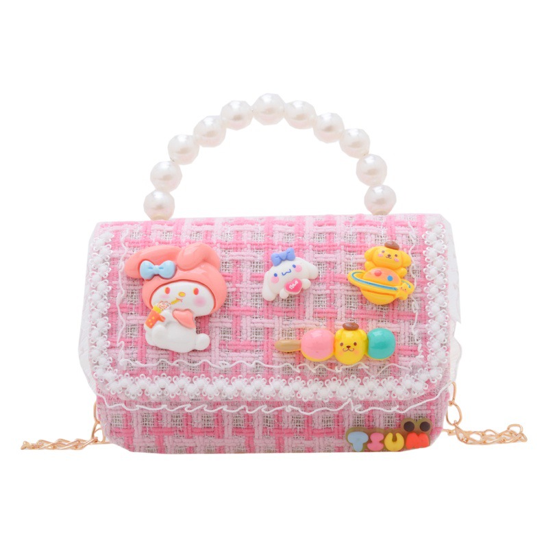 Venta al por mayor Otoño e Invierno estilo occidental niños pequeño bolso cuadrado moda femenina niñas contraste color cadena bolso simple con cuentas