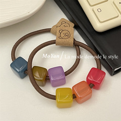 Korean Candy Color Square Elastic Hairband High Elasticity Popular Hair Accessory for Women Cute Headband Round Hair Ring