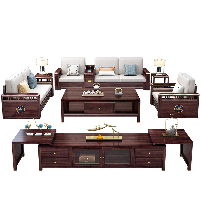 Nuevo sofá chino de madera sólida sofá combinación de hogar simple gran casa de madera sólida muebles de sala de estar