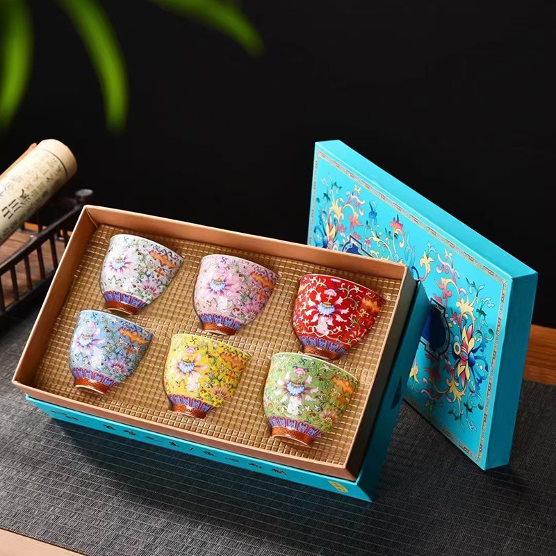 에나멜 찻잔 믹스 앤 매치 6 팩 선물 상자