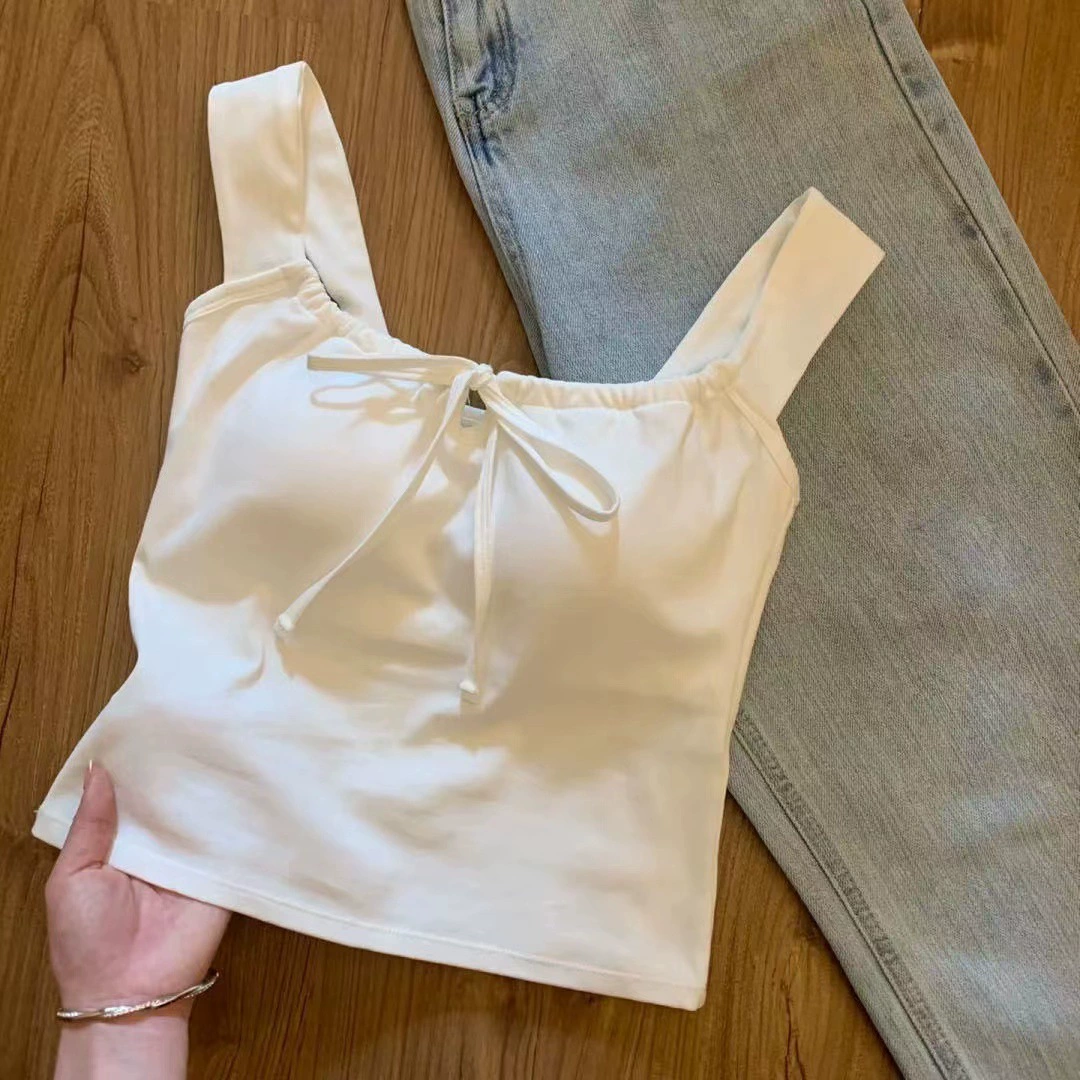 Бант на ремнете чистый стиль дизайн камзол жилет женская летняя новая короткая тонкая внешне носить хлопчатобумажный топ