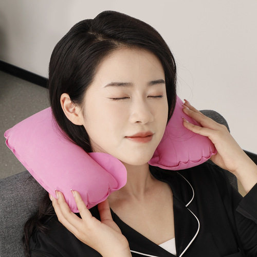 Outdoor portable pillow, travel inflatable pillow, neck pillow, travel U-shaped air pillow, PVC flocking air pillow 42g