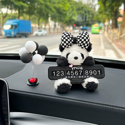 Nömrəli dayanma kartı New Car Mobile Phone - black-plaid-bow-giant-panda-gray-balloon-black-folding-parking-sign