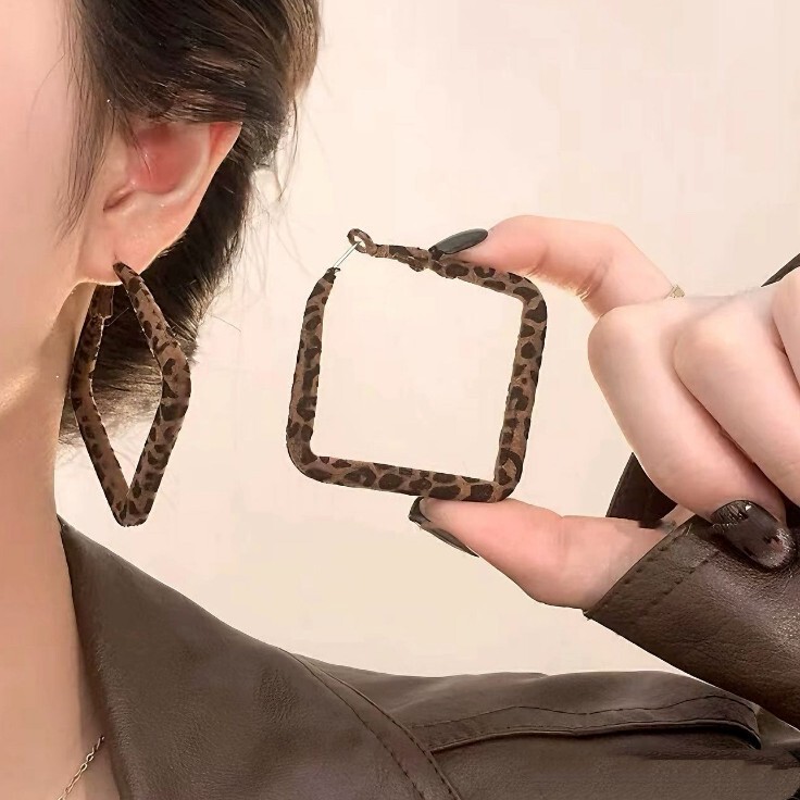 银针复古美拉德豹纹几何耳环轻奢高级感耳圈女时尚耳饰设计感小众|undefined