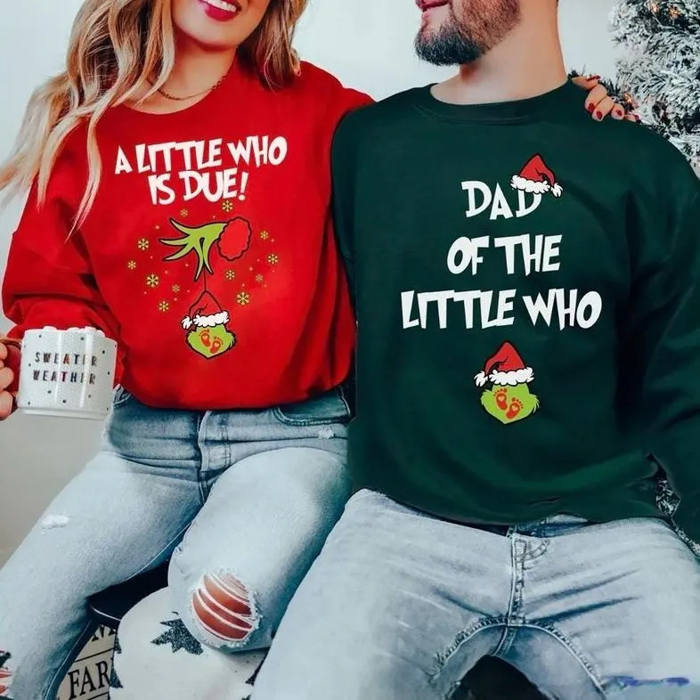 Christmas Official Announcement of Pregnancy Sweatshirt 2025 New Women's Loose Cover-Up Pregnant Belly Festive Atmosphere Pregnancy Wear Announcement Clothing
