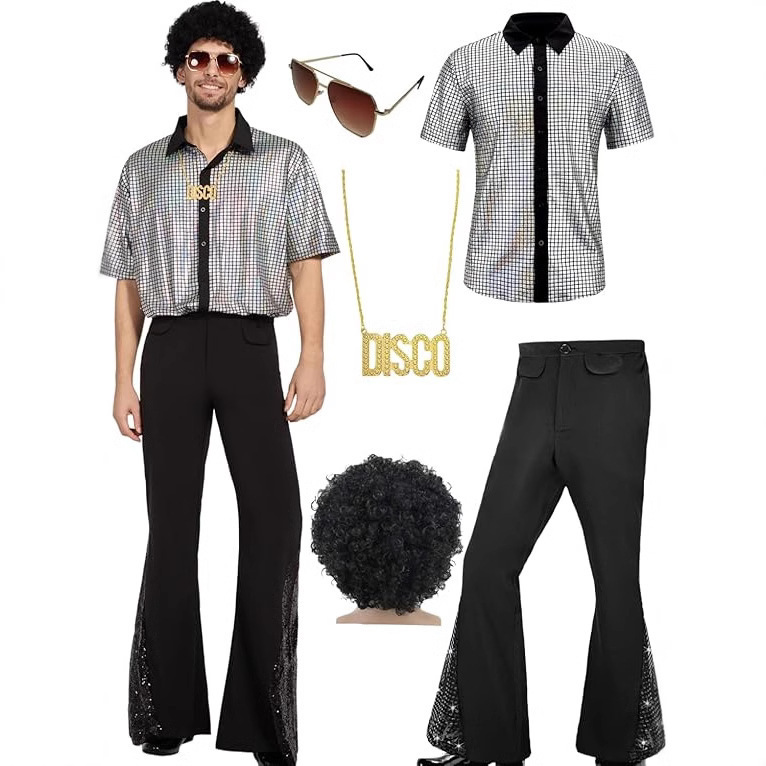 2026 New In-Stock 70S Men's Classic Casual Retro Shiny Suit Disco Performance Outfit