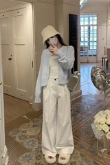 蓝色开衫毛衣外套2025糯感新款温柔简约针织衫短款上衣针织春秋款