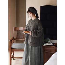 女装文艺复古葫芦格蓬蓬外套女秋冬宽松夹棉森系甜美纯色棉服