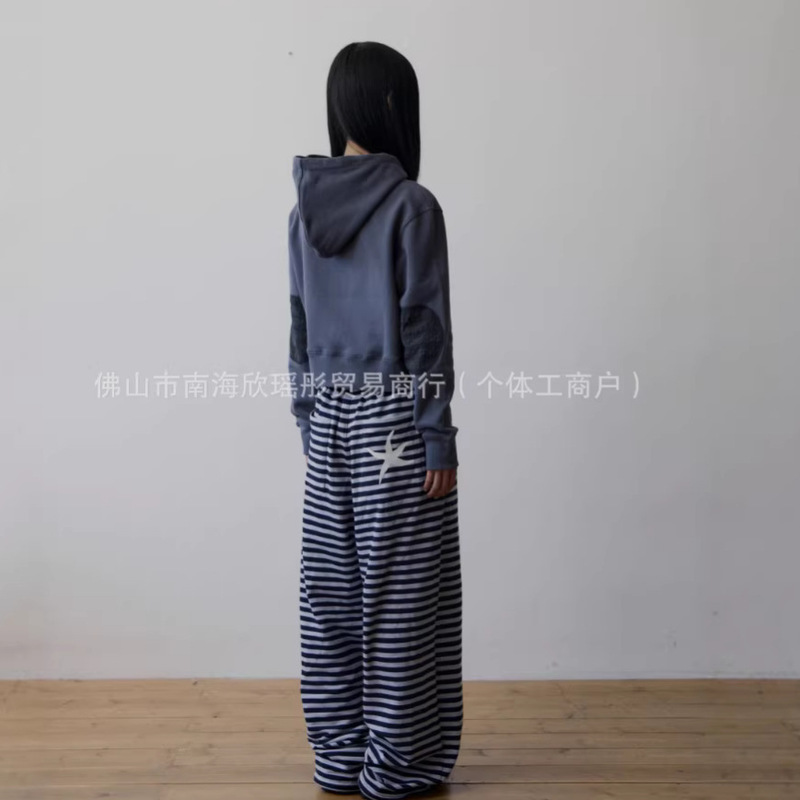 Korean Niche Design Td*** Starfish Embroidery Ins Blogger's Same Style Loose Casual Striped Straight-Leg Sweatpants for Spring and Autumn
